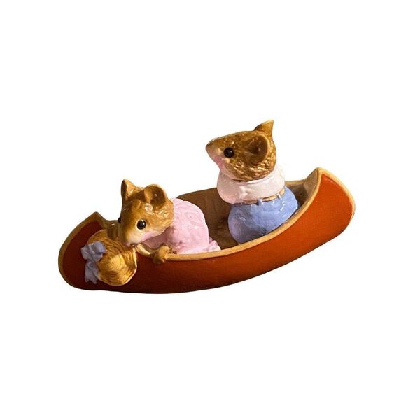 Wee Forest Folk MS-11 Two In A Canoe 1981 Retired WP Pink Dress Orange RARE